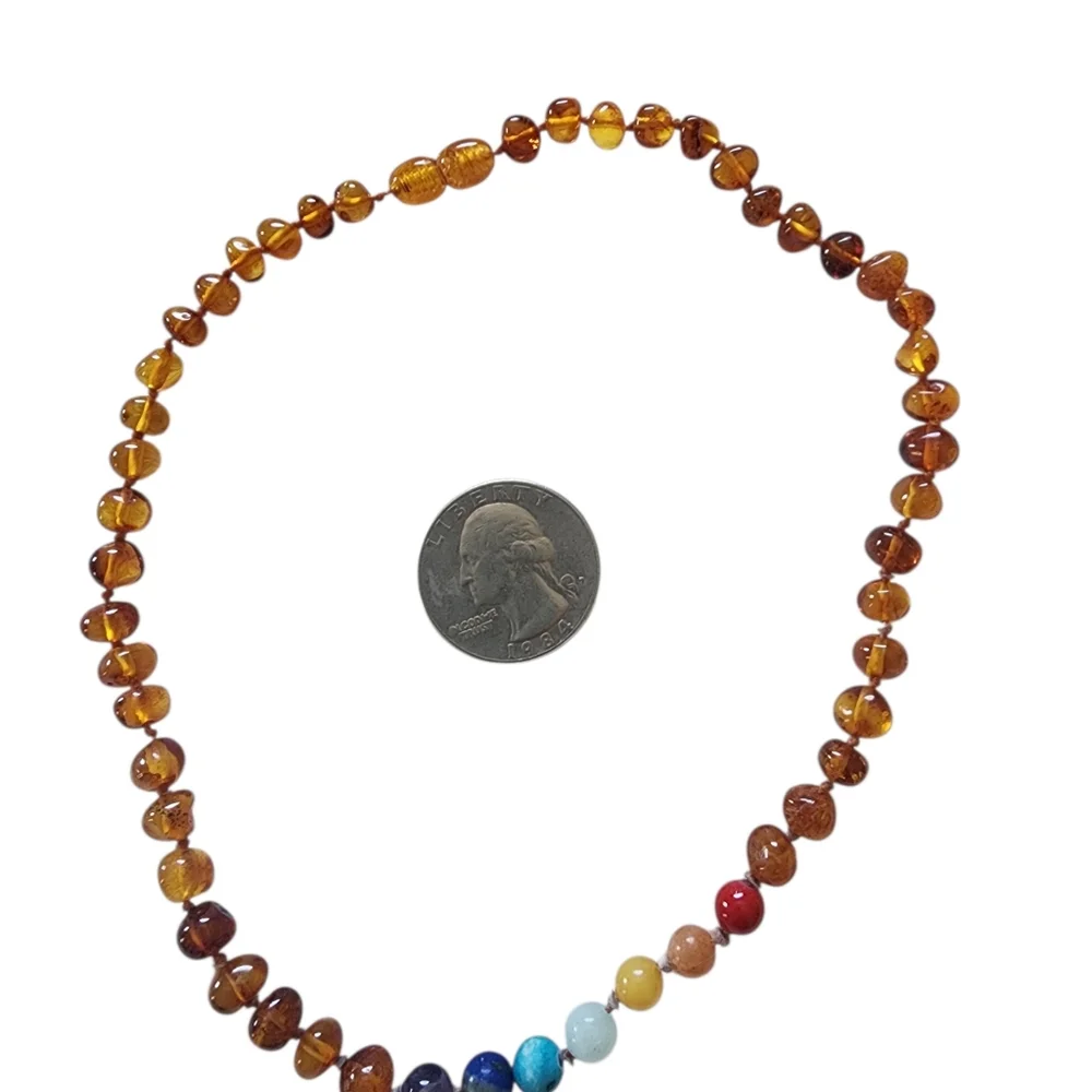 Amber Beaded Kids Necklace with Multicolor Accent Beads